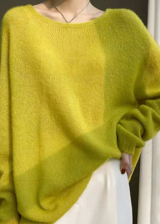 Weekend Comfort Handmade Yellow O Neck Cozy Woolen Knit Sweaters Fall