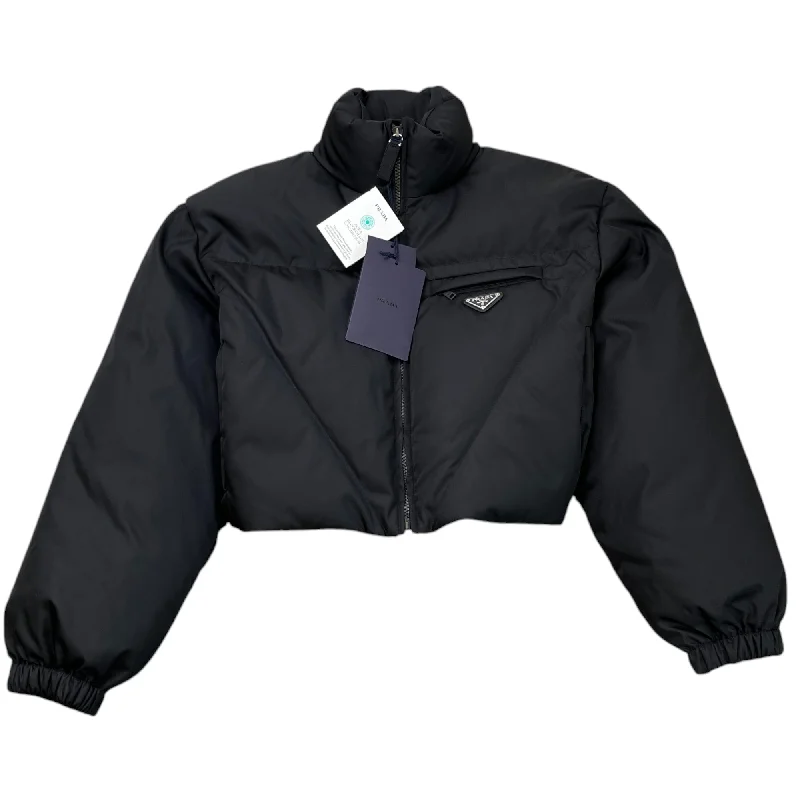 Cozy Apparel Women's Cropped Plaque Logo Down Jacket Black Size IT 38 / UK 6