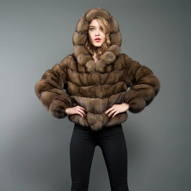 Comfy Pants Sable fur Bomber with Hood for women