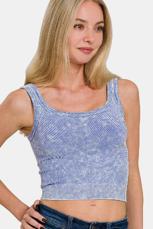 Chic Outfits Zenana Washed Ribbed Scoop Neck Wide Strap Tank