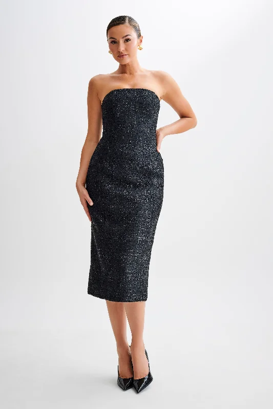 Soft Clothing Monet Tweed Strapless Midi Dress - Black