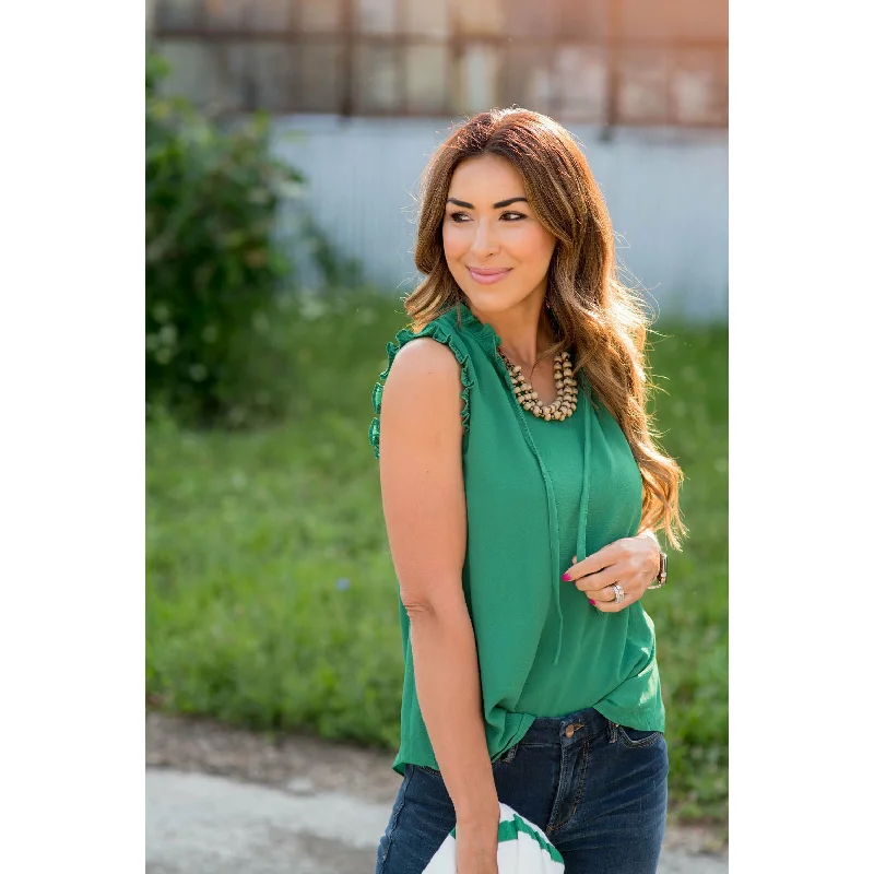 Relaxed Tops Single Ruffle Tie Neck Tank
