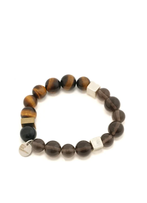 Everyday Style TIGER'S EYE+SMOKY QUARTZ BRASS BRACELET