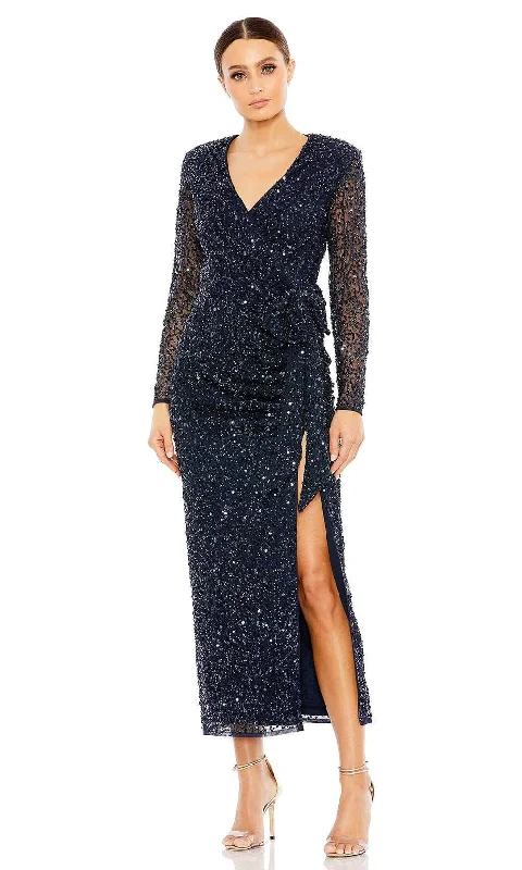 Soft Comfort Mac Duggal 10558 - Beaded Faux Wrap Formal Dress