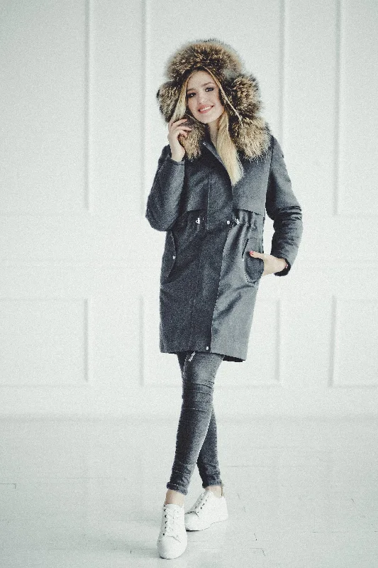 Effortless Dressing Fox Fur Parka (Black)