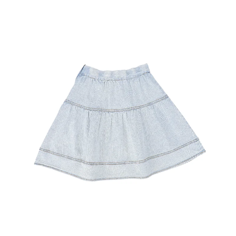 Simple Style C-17418-Waisted Denim Skirt -LT Blue Denim