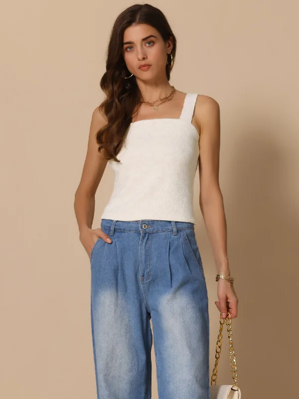 Trendy Casuals Square Neck Wide Strap Sleeveless Textured Top