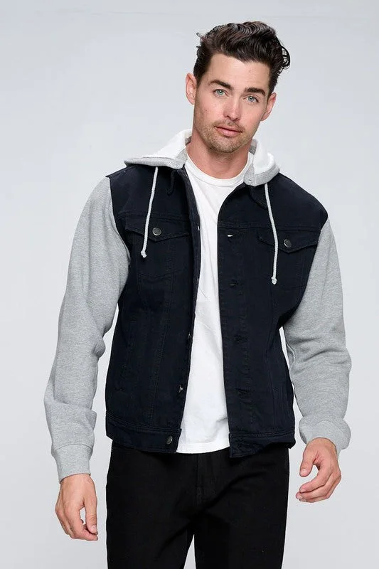 Relaxed Fit Men's Denim Jacket with Fleece Hoodies