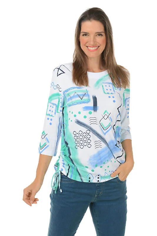 Trendy Dresses Petite Jetty Abstract Diamonds Side Shirred Top