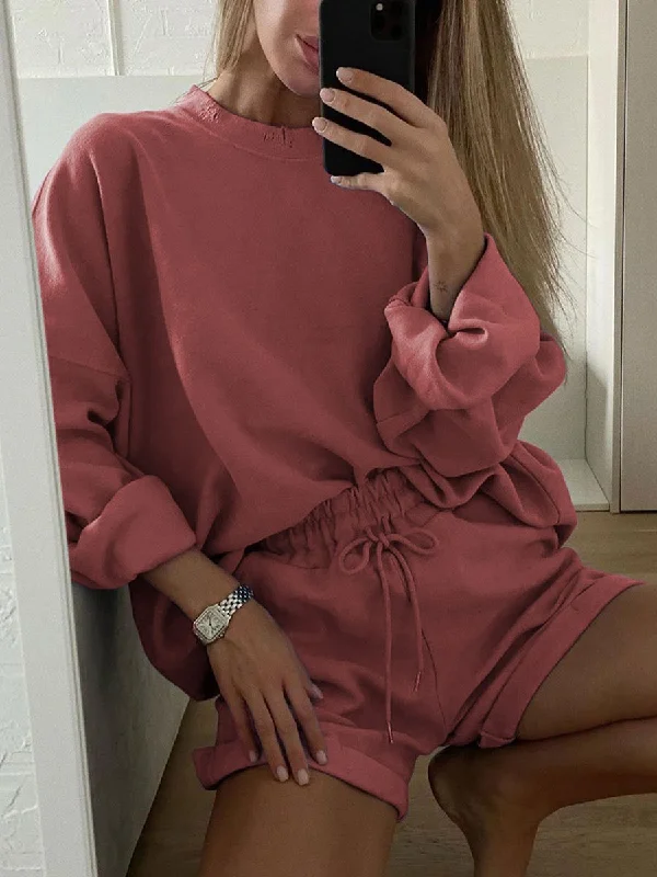 Soft Casuals Casual Solid Color Loose Wild Two-piece Suit