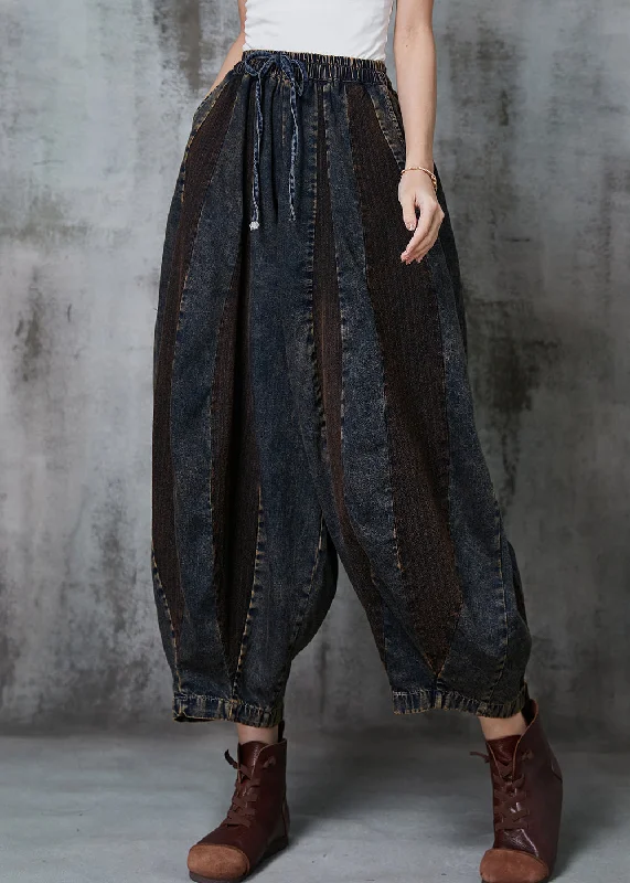 Comfortable Dresses French Navy Oversized Patchwork Denim Pants Spring