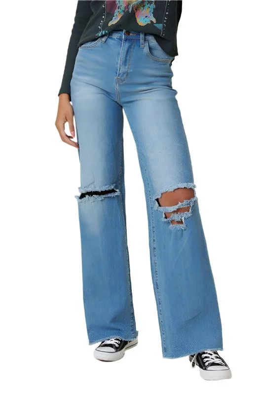Trendy Looks Distressed Wide Fit Jeans Medium Blue