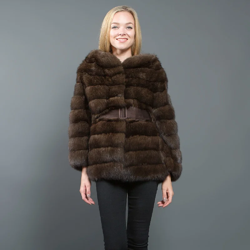 Effortless Looks Silvery Russian Sable Long Jacket