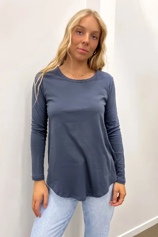 Easy Comfort Style Megan Long Sleeve Top Indi Blue