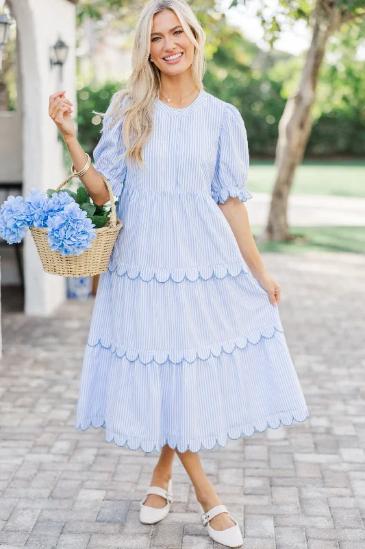 Stylish Jackets Perfectly Paired Light Blue Striped Midi Dress