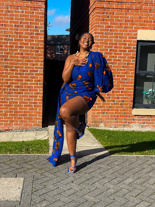 Cozy Fashion Fina Ankara Short Mini Dress | Yellow and Orange African Tribal Print