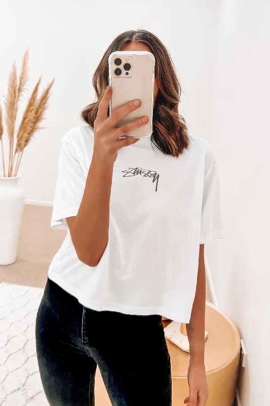 Cozy Footwear Shadow Script Boxy Tee White