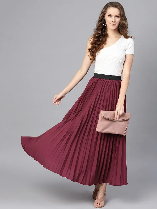 Classic Comfort Burgundy Pleated Maxi Skirt