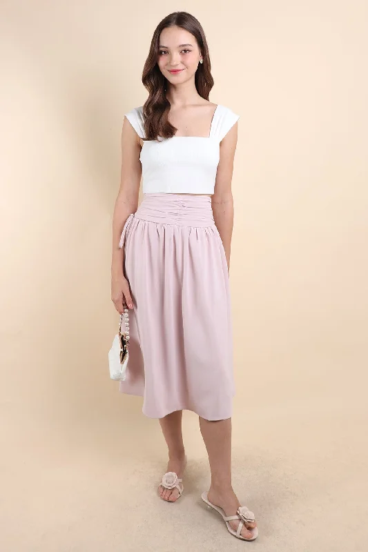 Fashion Comfort ADORA RUCHED MIDI SKIRT IN PINK