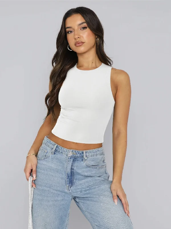 Relaxed Fit Round Neck Cropped Tank