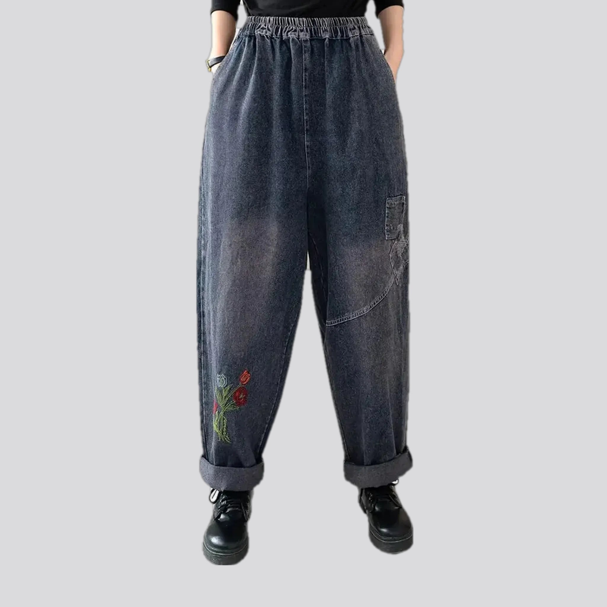 Stylish Ease Floral print women's jean joggers