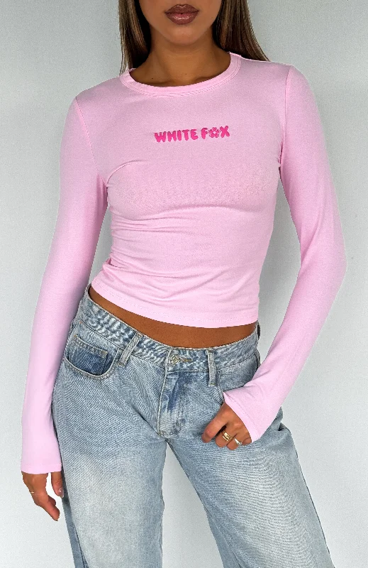 Sporty Wear Love Addiction Long Sleeve Baby Tee Pink