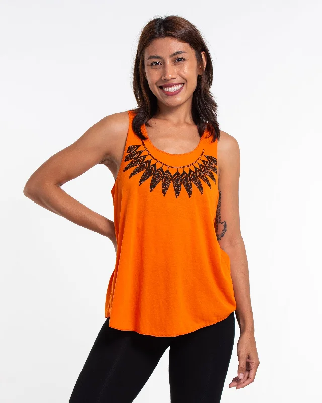 Weekend Wear Womens Feather Necklace Tank Top in Orange