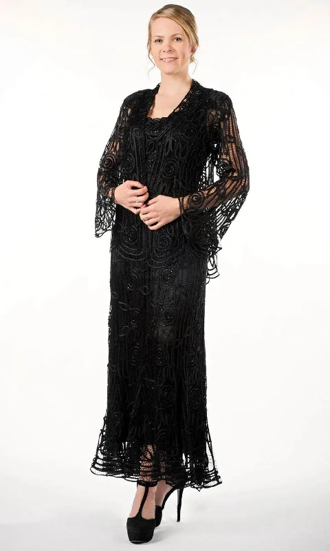 Soft Layers Soulmates C1068 - Beaded Silk Lace Collar Jacket With Godet Dress Set