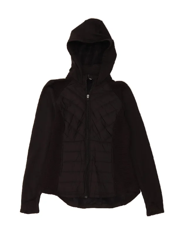 Cozy Lounge Wear FILA Womens Hooded Tracksuit Top Jacket UK 10 Small Black Polyester