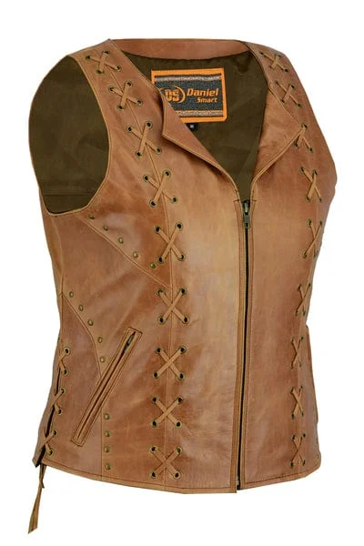 Light Comfort Women's Brown Zippered Vest with Side Lacing Detail