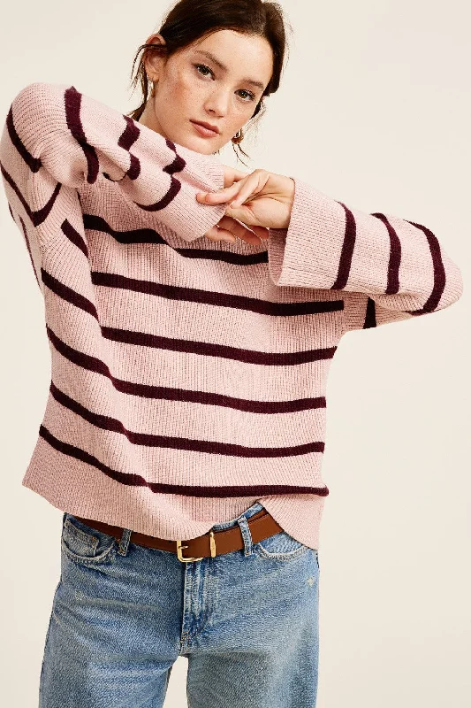 Weekend Comfort Wear Light Pink Striped Mock Neck Sweater