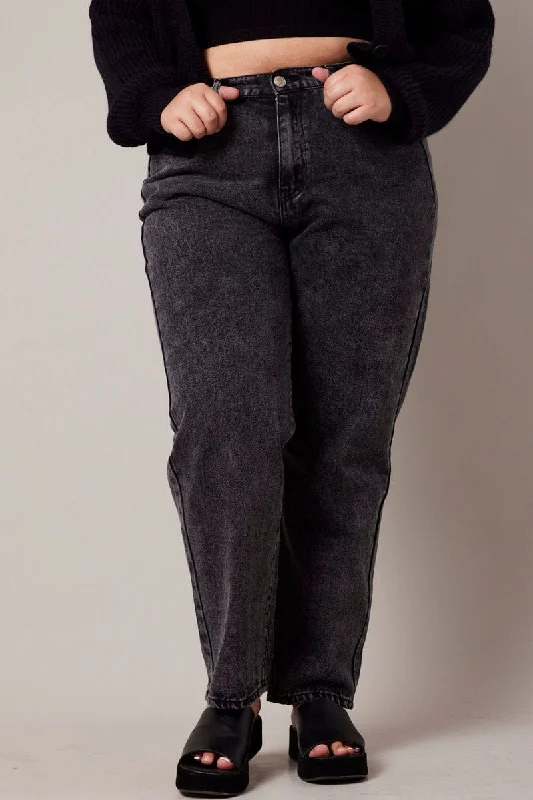 Cozy Chic Wear Black Mom Jeans High Rise Acid Wash