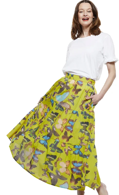 Comfy Chic Woodstock Skirt in Chartreuse with Butterflies