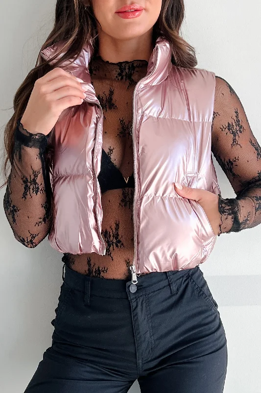 All-Day Wear Dreaming In Stardust Metallic Puffer Vest (Pink)