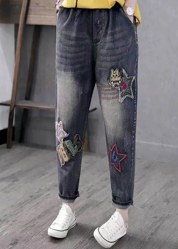 Comfortable Dresses Boho Blue Embroideried Pockets Patchwork High Waist Denim Pants Spring Comfortable Dresses Boho Blue Embroideried Pockets Patchwork High Waist Denim Pants Spring