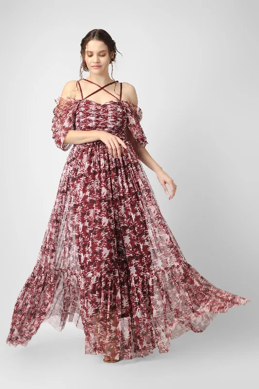 Versatile Style Alicia Maxi in Burgundy Print