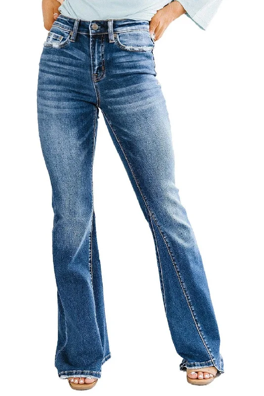 Smart Casuals Blue Medium Wash High Rise Flare Jeans