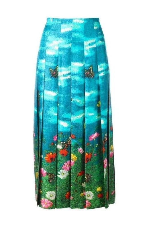 Cozy Footwear Vita Garden Pleated Silk Skirt