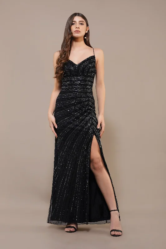 Trendy Dresses Kimberly Embellished Maxi Dress in Black