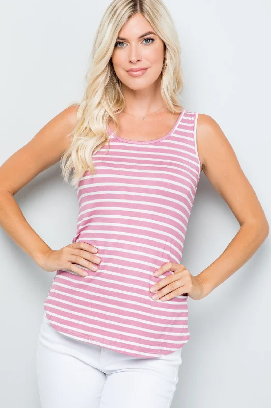 Classic Comfort Celeste Full Size Backside Bow Tie Striped Tank