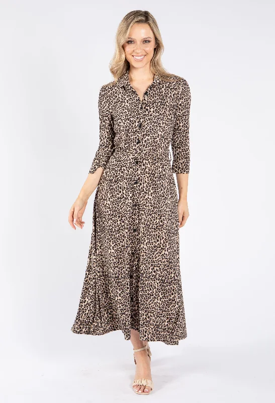 Cozy Footwear Mini Leopard Print Tie Waist Dress