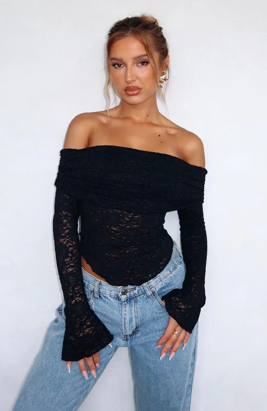 Comfortable Fashion Be Good To You Lace Long Sleeve Top Black