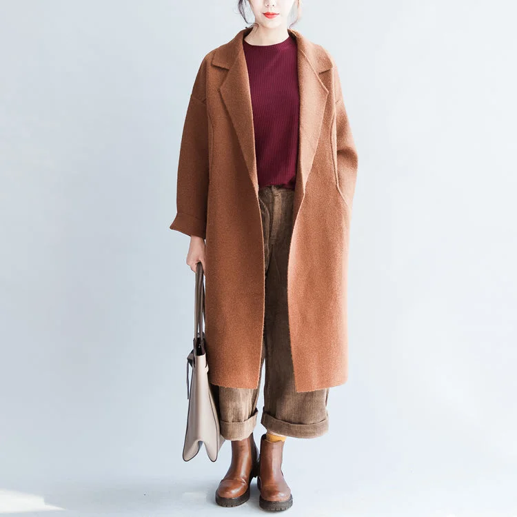 Comfy Chic Wear Brick red long woolen coats oversized winter cardigans jackets