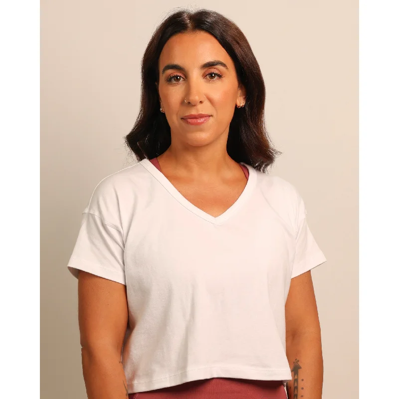 Easy Style Quoia Stay Empowered Workout Crop Top In White