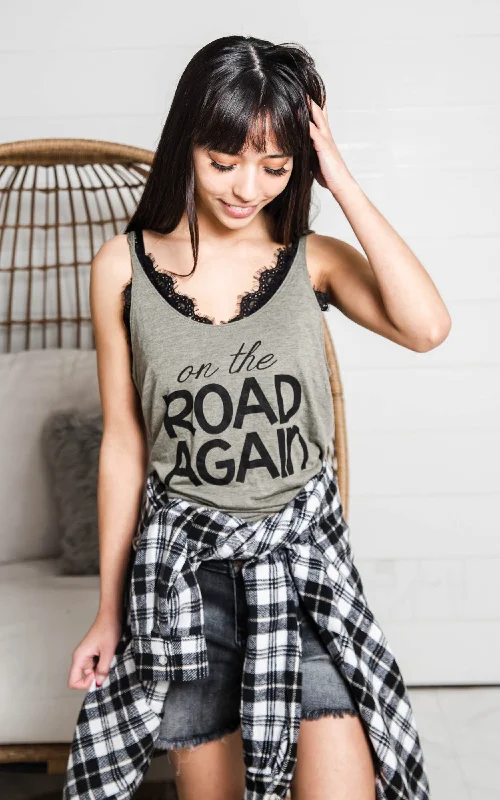 Light Fit On the Road Again Racerback Olive Tank** - Final Sale