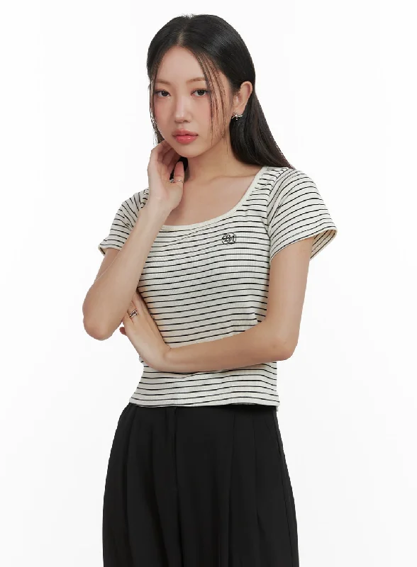 Comfort Fit Stripe U-Neck Top OA415