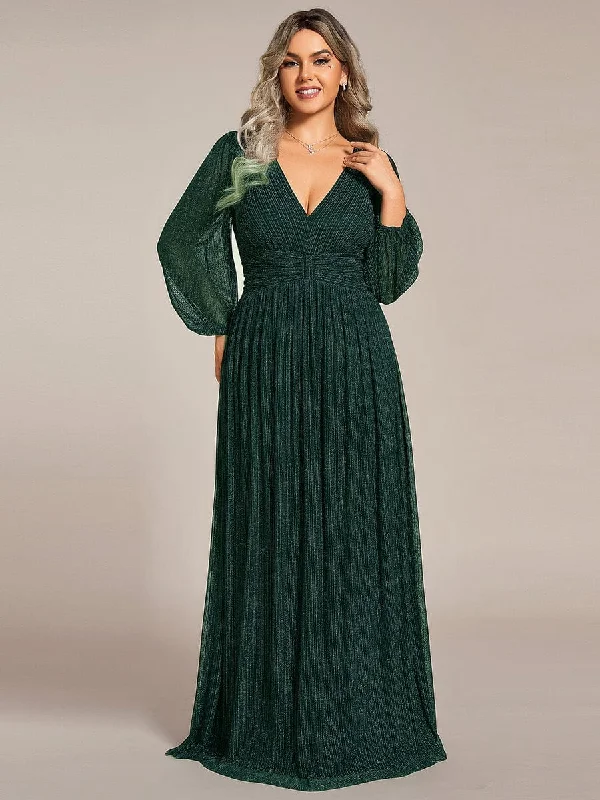 Cozy Lounge Wear Plus Size Dazzling Empire Waist See-Through Long Sleeves A-Line Evening Dress