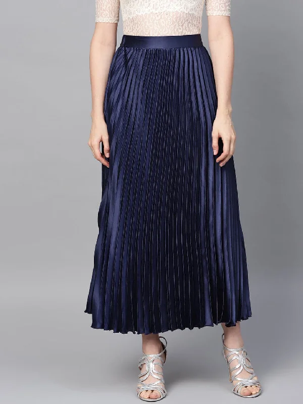 Weekend Comfort Blue Satin Pleated Maxi Skirt