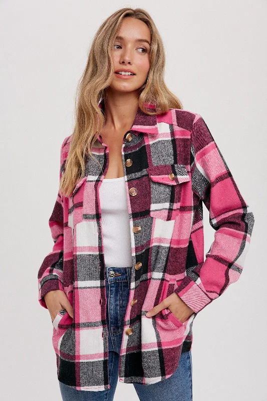 Breathable Style Pink Plaid Shirt Jacket