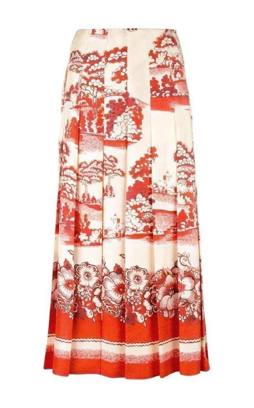 Relaxed Tops Porcelain Garden Print Midi Skirt